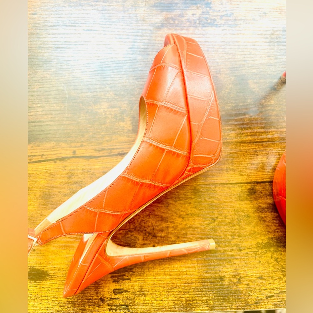 Jimmy Choo Vibrant Orange Peep-Toe Heels - Picture 4 of 12